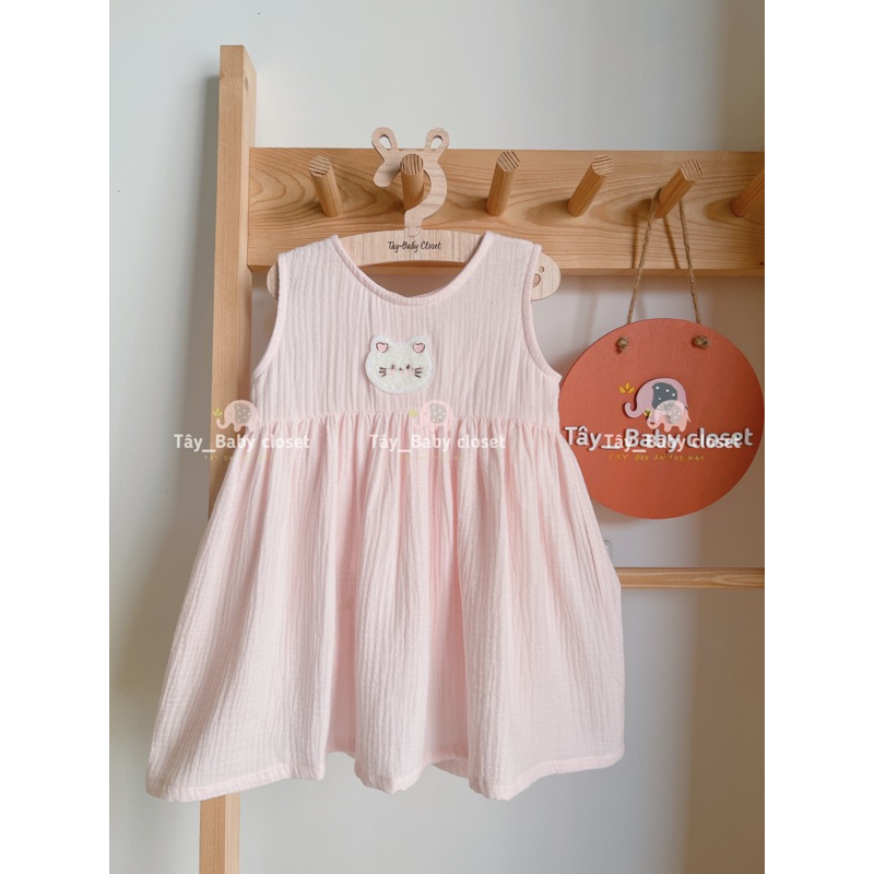 Đầm xô muslin tay cộc Tây babycloset cho bé gái