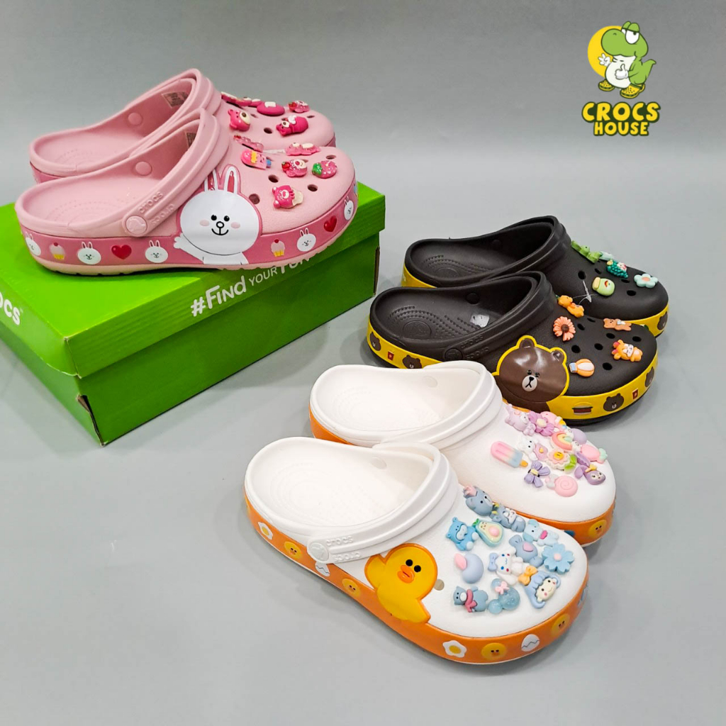 Dép cross người lớn, dép crocband linefriend clogs nam nữ unisex thỏ gấu vịt tặng kèm 10 jibbtiz sticker 3D - Nhà Cá Sấu