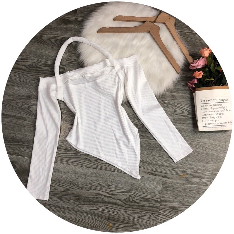 Áo thun body trễ vai choàng cổ thun gân siêu dễ thương