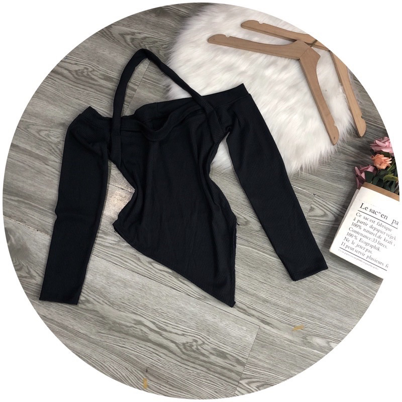 Áo thun body trễ vai choàng cổ thun gân siêu dễ thương