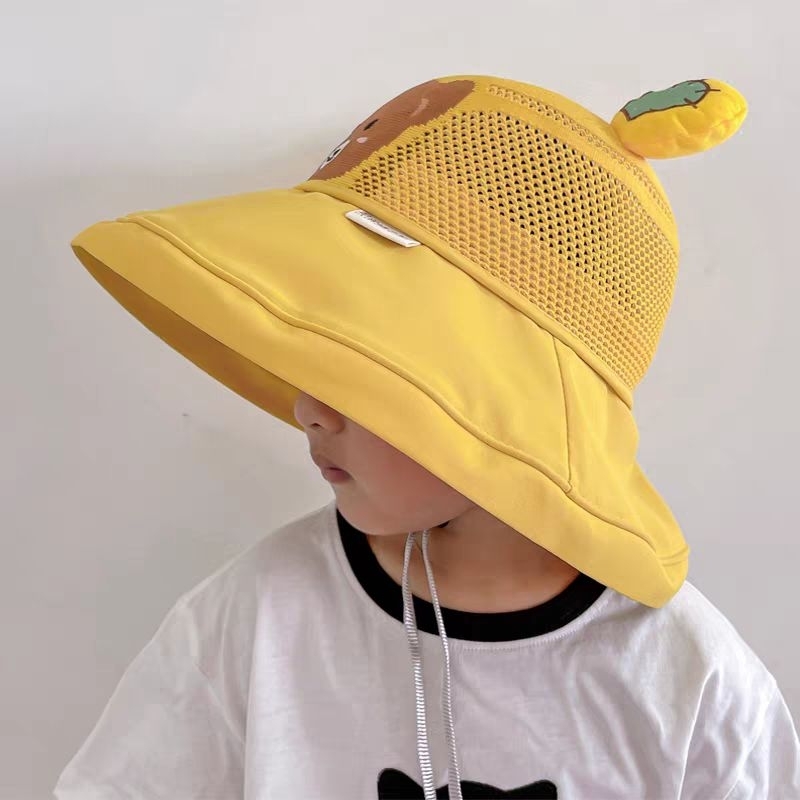 Mũ Nón Tai Bèo Phối Lưới In Họa Tiết Gấu Hoạt Hình Thoáng Khí Thời Trang A.d