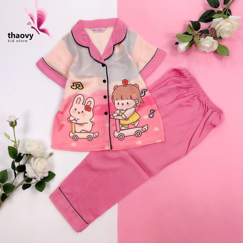 Bộ Pyjama Cộc Tay Cho Bé Gái 10-50kg Chát Lụa Satin Cao Cấp Loại 1 Shopthaovykids