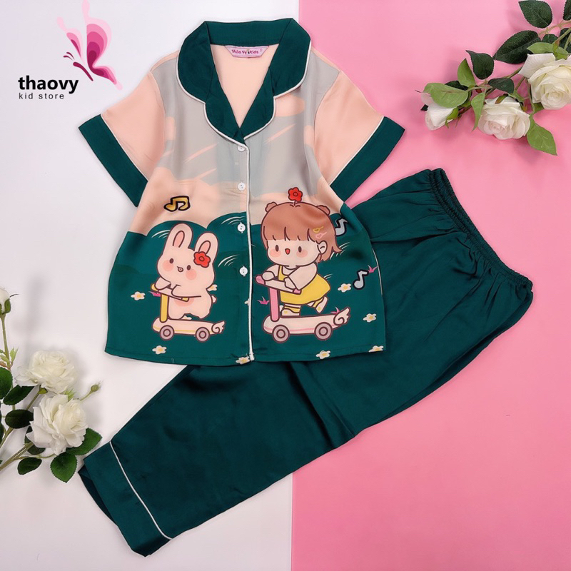Bộ Pyjama Cộc Tay Cho Bé Gái 10-50kg Chát Lụa Satin Cao Cấp Loại 1 Shopthaovykids