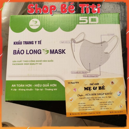 Khẩu Trang 5D Mask Bảo Long Kháng Khuẩn Thùng 100 Chiếc Người Lớn
