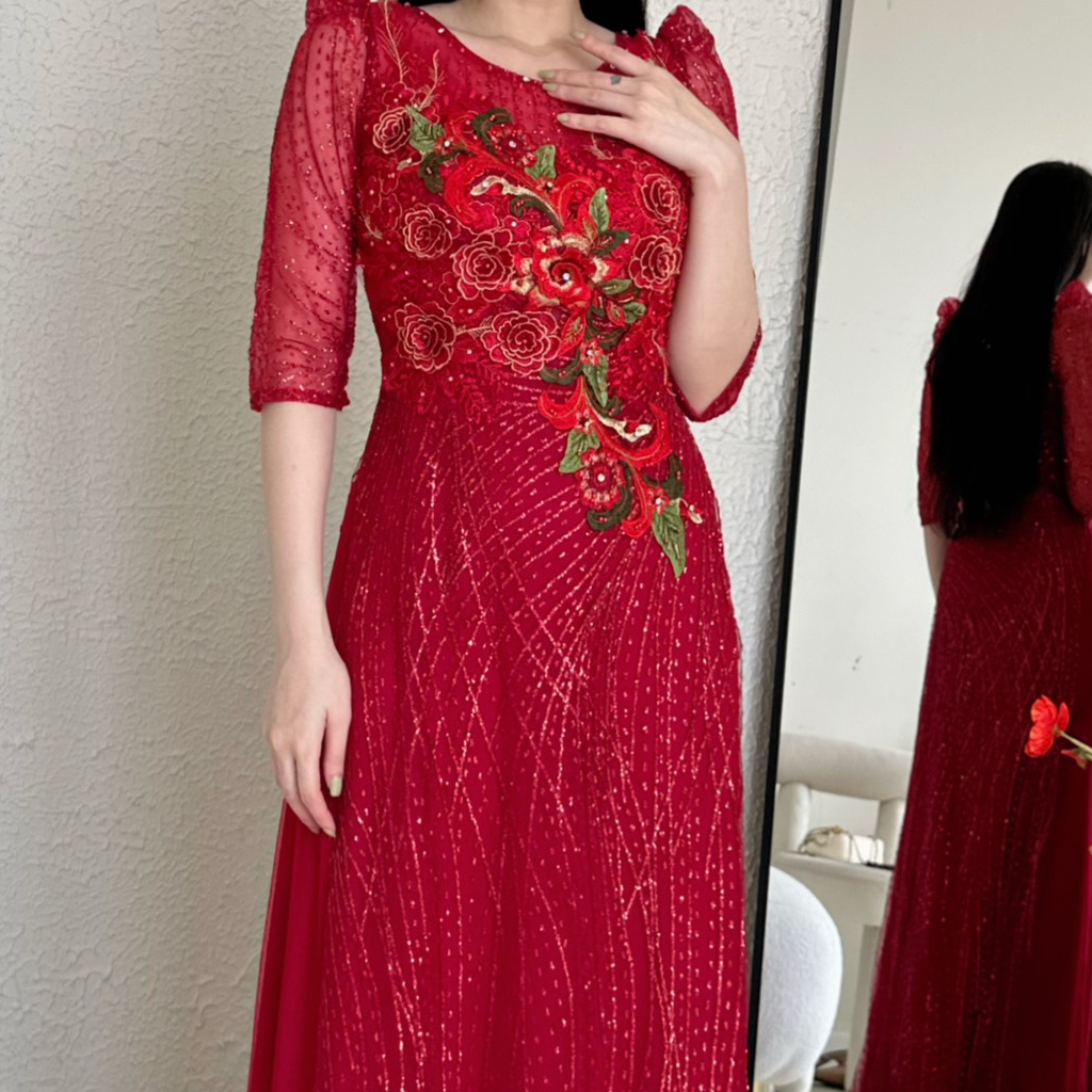đầm dạ hội dự tiệc thiết kế sang trọng, đính hoa cao cấp
