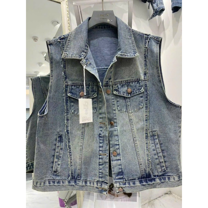 Áo gile bò rách chữ lưng thêu hàng QCL1