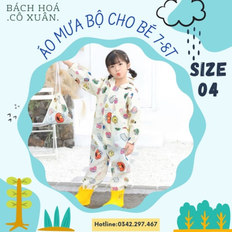 Áo Mưa Bộ Trẻ Em Cho Bé 7-8 Tuổi Vải Dù Cao Cấp Loại 1 Siêu Chống Nước