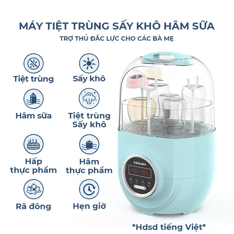 Máy tiệt trùng sấy khô, hâm nước pha sữa OUSHI đa năng tự động giữ nhiệt thông minh suốt 24 giờ