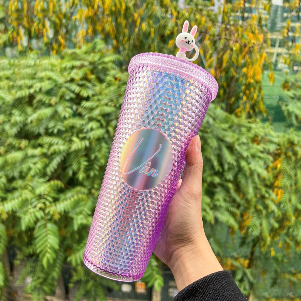 Ly Kim Cương 2 Lớp Cao Cấp (710ml), Chất Liệu ABS An Toàn, Tặng Kèm Ống Hút, Sticker Và Cọ Rửa