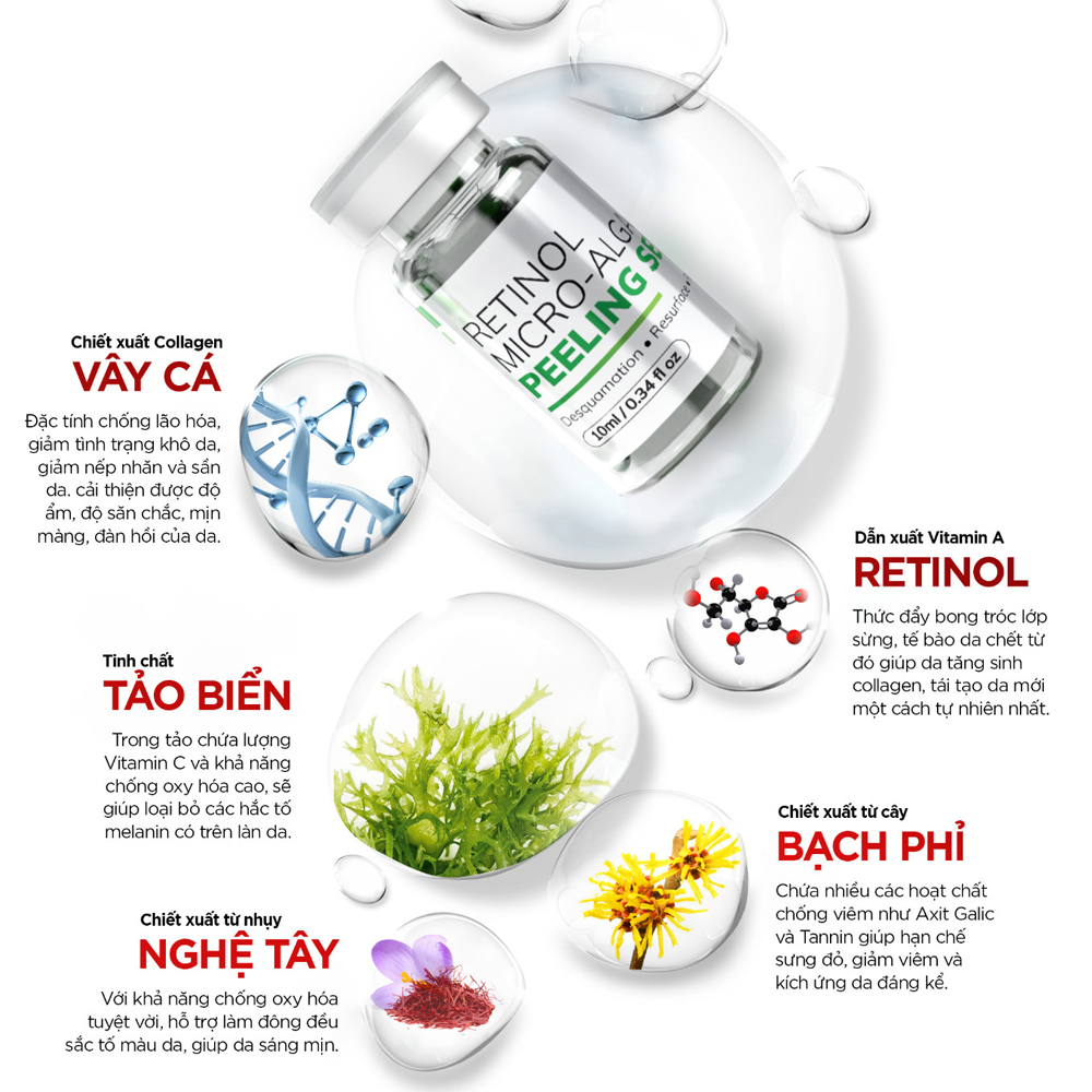 Peel Da Retinol Vi Tảo LE'PEAU 10ml, Tinh Chất Tái Tạo Da Sinh Học Căng Bóng Chính Hãng