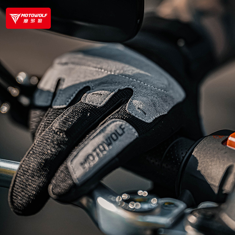 Găng tay phượt da lộn full ngón chính hãng MOTOWOLF