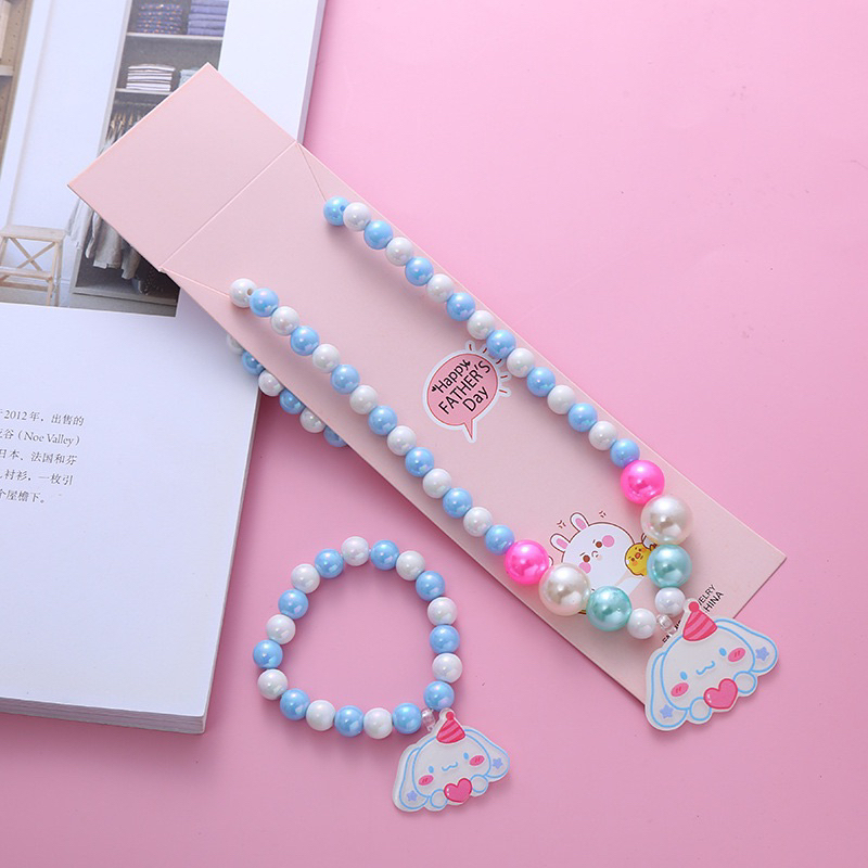 Set Dây Chuyền  Và  Vòng  Tay Hạt Nhựa Acrylic Mặt Hình Kỳ Lân Hoạt Hình Nhiều Màu Sắc Dễ Thương Cho Bé Gái