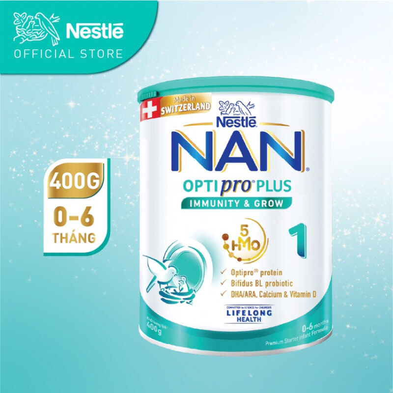 Sữa bột Nestle NAN OPTIPRO PLUS 5HMO số 1 - Hộp 400g ( Sản xuất tại Thuỵ Sĩ)