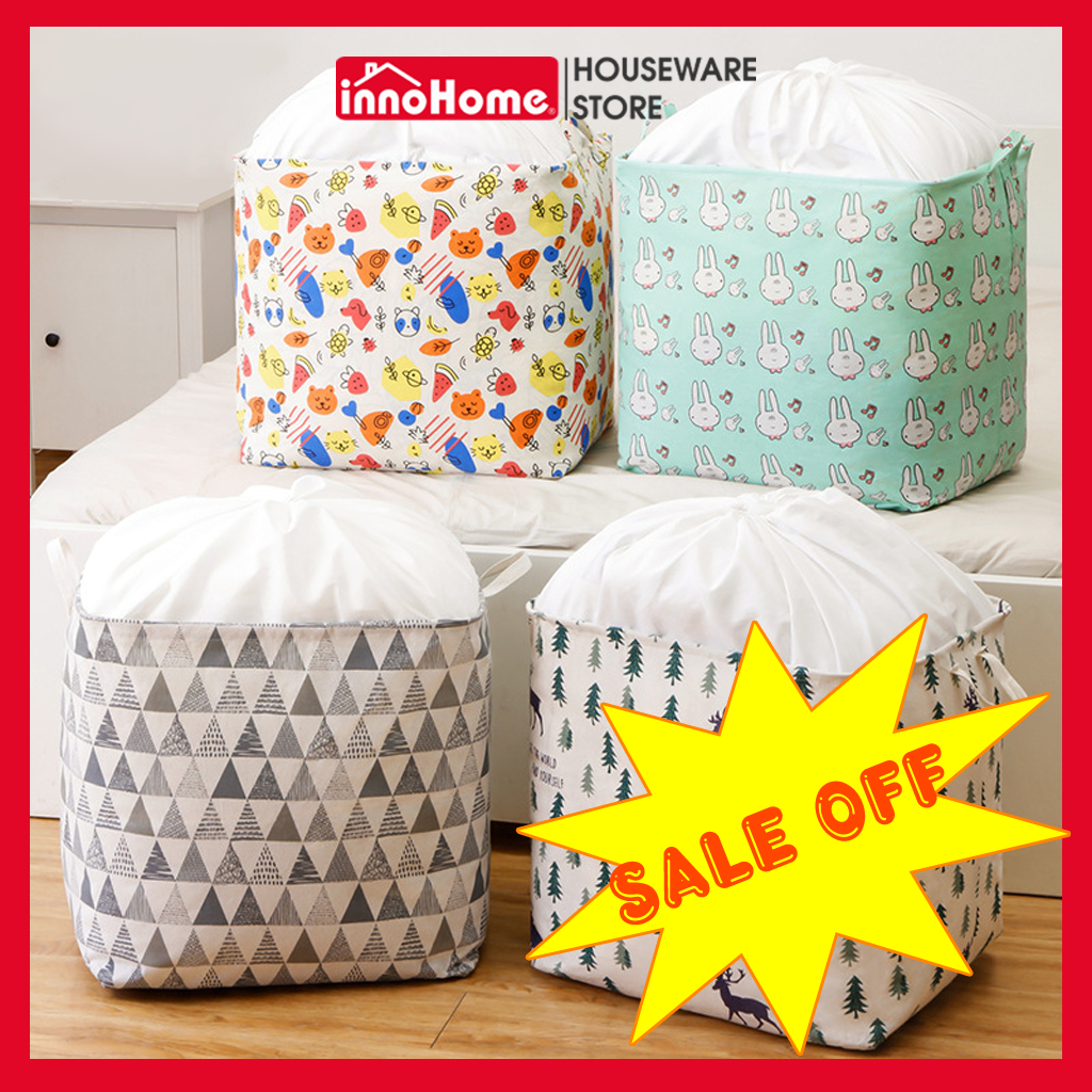 SIZE TO 100 Lít, Túi đựng quần áo chăn màn cỡ lớn vải canvas không thấm nước có khung thép dây rút, Giỏ đựng đồ đa năng