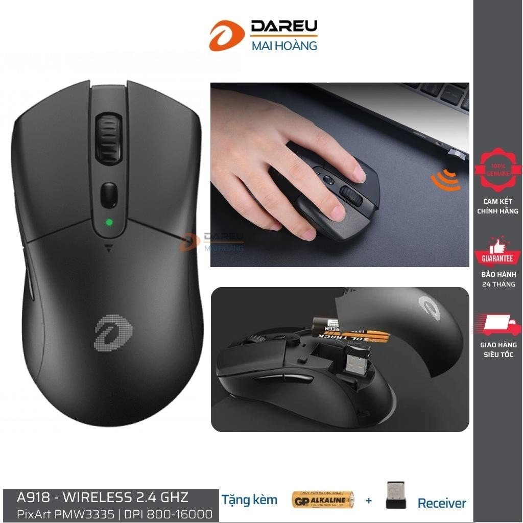 Chuột không dây Dareu A918 - Kết nối wireless 2.4gHz siêu khỏe | DPI lên tới 16000 | Tặng kèm Pin