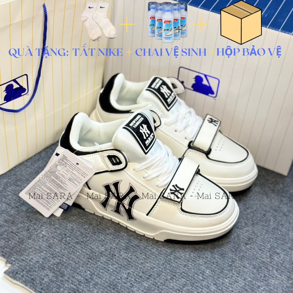 giày mlb chunky cổ mid màu đen trắng, giày mlb liner quai dán chữ ny đen hàng cao cấp đầy đủ phụ kiện túi xách full size