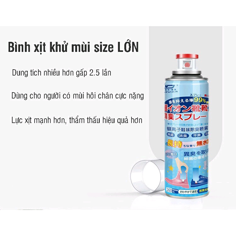 Xịt Khử Mùi Hôi, Khử Khuẩn Giày Dép, Làm Thơm Tủ Giày Công Nghệ Nano Bạc