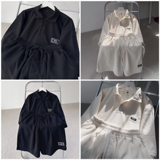 Sét bộ Áo Polo chữ WZS Mix quần shorts đùi from rộng Unisex, Bộ cộc Nam nữ dáng thể thao