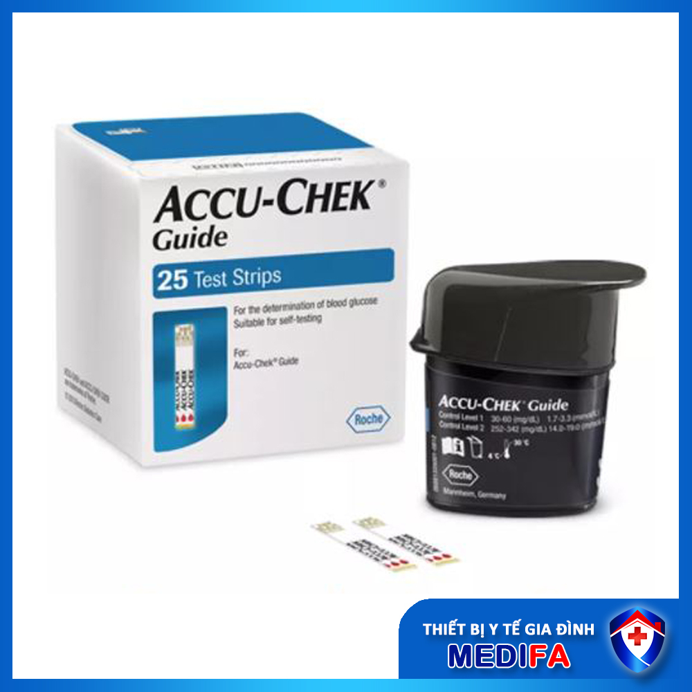 Que thử đường huyết Accu-Chek Guide - Hộp 25 test đường huyết NK chính ngạch, SX tại Mỹ