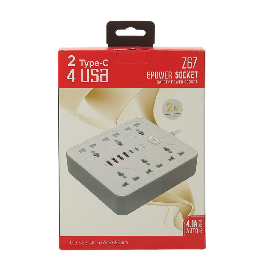 Ổ Cắm Điện, Đa Năng Thông Minh Z67, Có 4 Cổng Sạc USB, 2 Type C, An Toàn Chống Cháy Nổ - Dây Dài 2M - Tốt Hơn Ổ Xiaomi