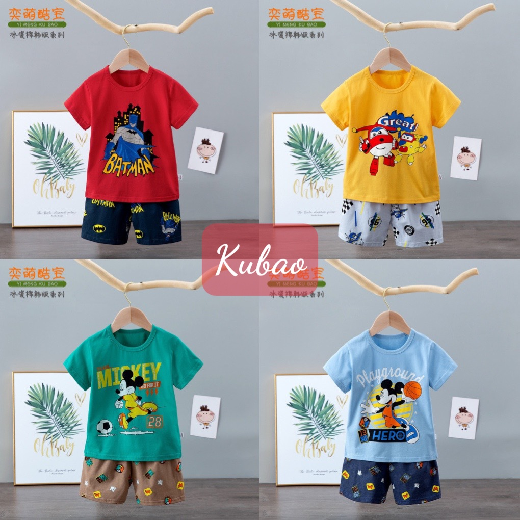 (KUBAO 26-35kg) Đồ bộ Quảng Châu KUBAO xuất hàn -Bộ cotton cộc tay xuất Hàn Kubao cho bé trai 6-10 tuổi
