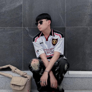  Áo bóng đá retro manchester united 1998 màu trắng vải Cotton Polyester thời trang blockcore 