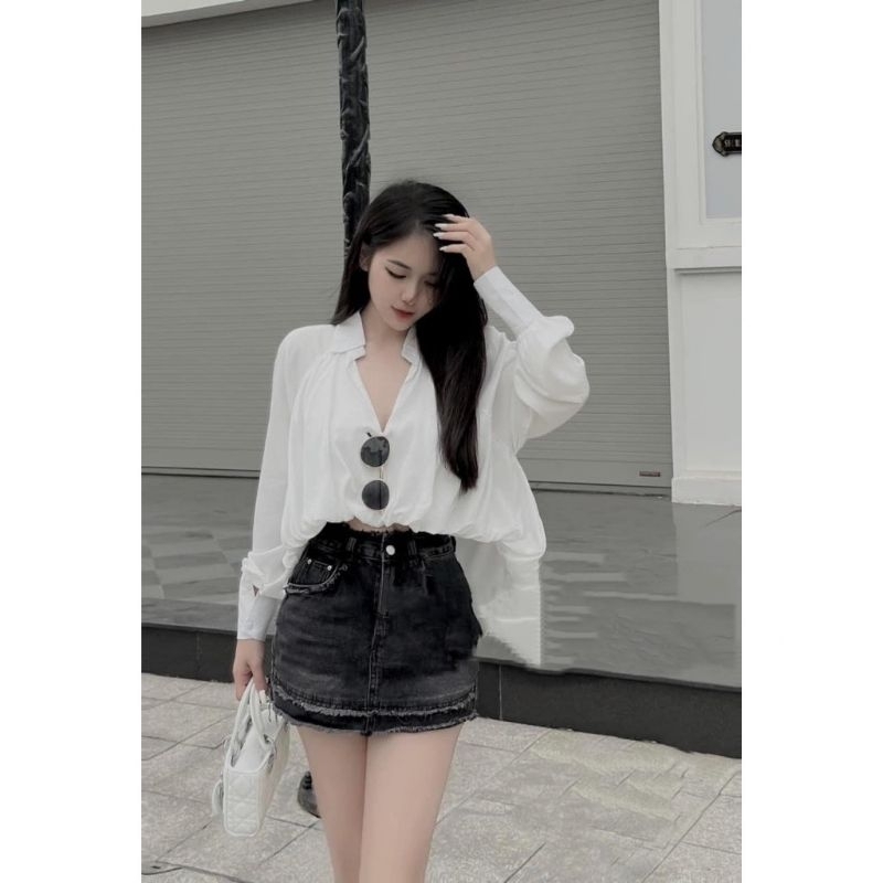 Áo sơ mi trắng dài tay vạt bồng style Hàn Quốc trẻ trung năng động - Có buôn sỉ -SP 3397