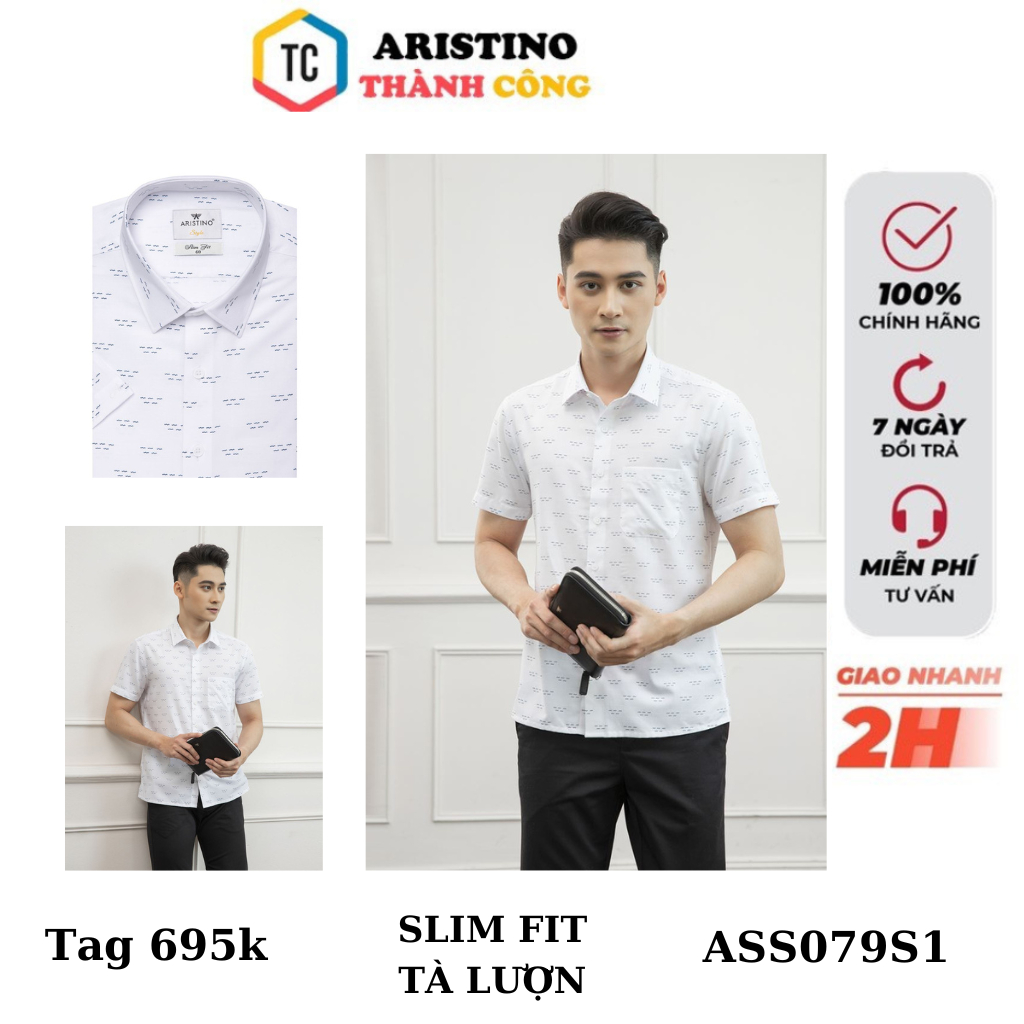 Áo sơ mi ngắn tay nam Aristino sợi sồi mềm mát form ôm ASS079S1