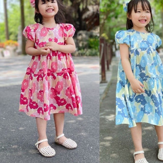 Vnxk-váy hoa sofia thiết kế 2 màu hoa xanh, hồng cho bé gái , tặng kèm nơ buộc tóc xinh xắn-mã đbg06