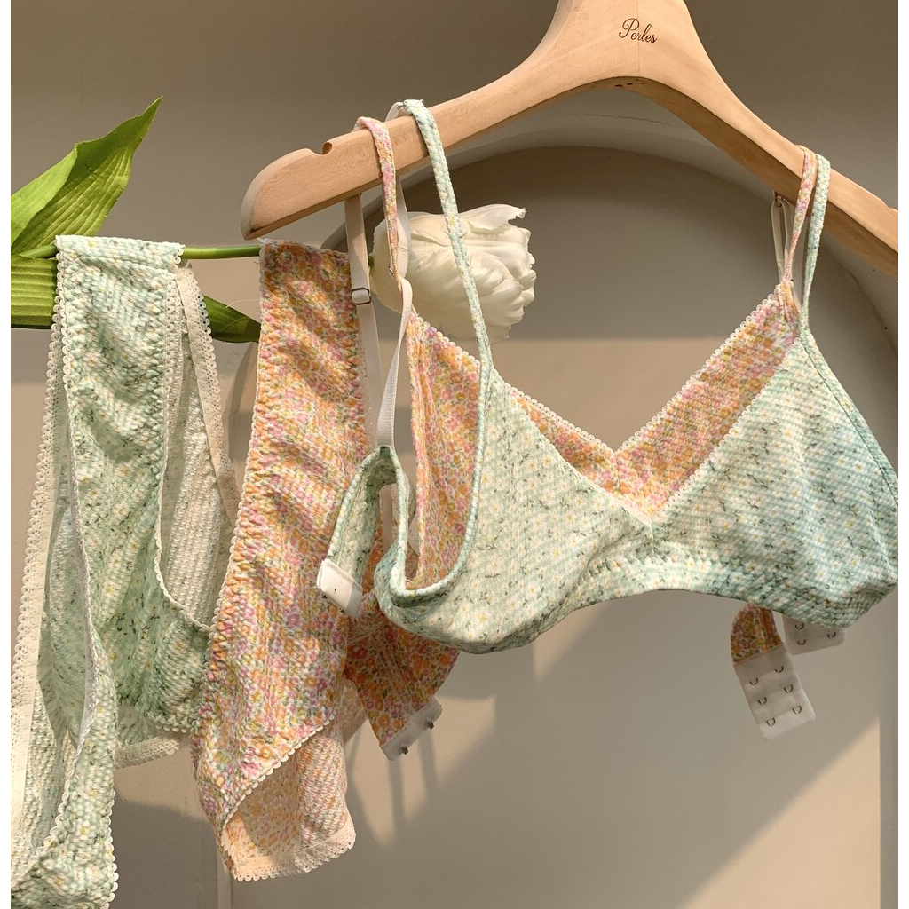 T01 LAPER SET Bralette Mút Tháo Lắp LEPONLEP Hoa Nhí Cotton Xinh Xắn, Mềm Mại