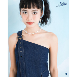 Double Moonshot - Đầm jeans lệch vai Deep Sea