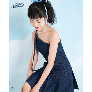 Double Moonshot - Đầm jeans lệch vai Deep Sea