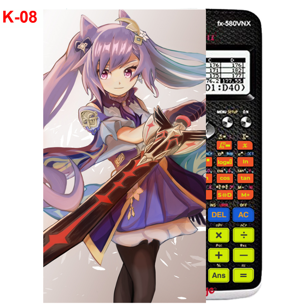 Decal - hình dán Máy tính CASIO fx570, fx580, ...nhân vật Keqing- Gemshin Impact