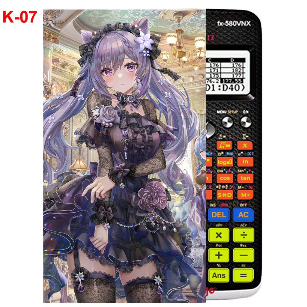 Decal - hình dán Máy tính CASIO fx570, fx580, ...nhân vật Keqing- Gemshin Impact