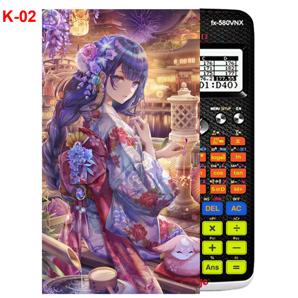 Decal - hình dán Máy tính CASIO fx570, fx580, ...nhân vật Keqing- Gemshin Impact