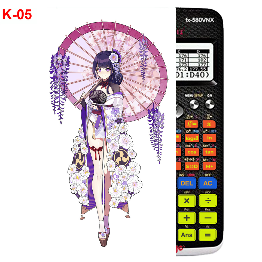 Decal - hình dán Máy tính CASIO fx570, fx580, ...nhân vật Keqing- Gemshin Impact