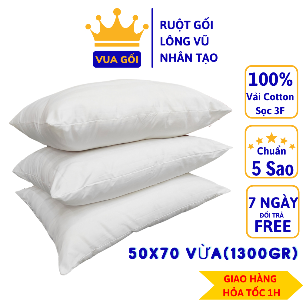 Ruột Gối Nằm Lông Vũ Nhân Tạo Cao Cấp 50x70 Deluxe Pillow Êm Ái, Kháng Khuẩn Chuẩn Khách Sạn - Loại 1300gr