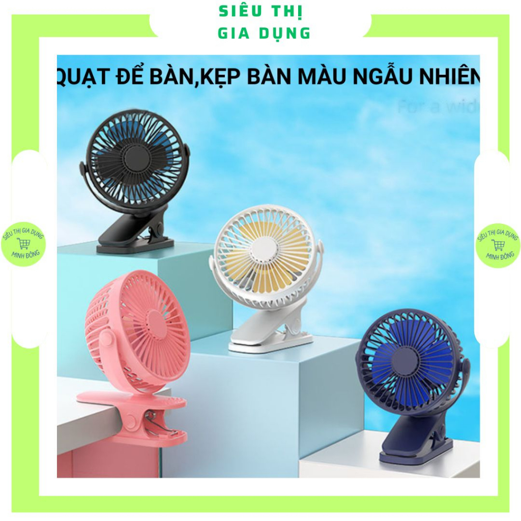 Quạt kẹp tích điện mini giá rẻ, Quạt để bàn văn phòng quay 360, Quạt mini cầm tay tích điện có 3 chế độ gió