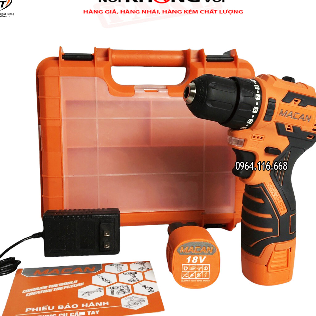 Máy Khoan Pin MACAN 18V không Chổi Than Pin 4 Cell