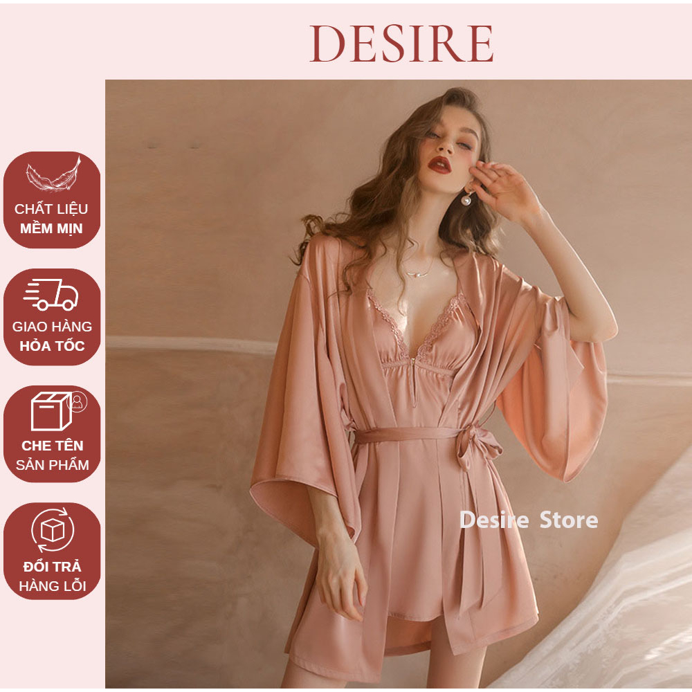 Set Váy ngủ hai dây và áo choàng lụa cao cấp DESIRE VN-1690