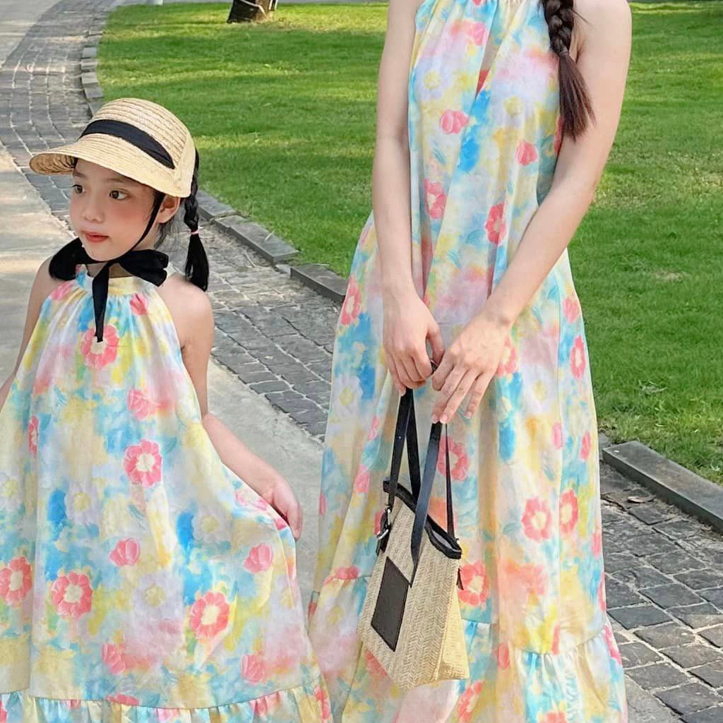 Set đồ đôi Mẹ và Bé Maxi màu trắng cao cấp 0