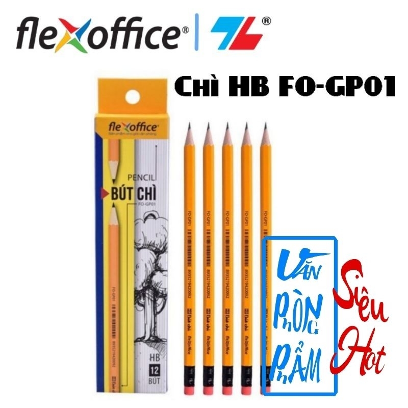 Bút Chì Gỗ HB, 2B/Flexoffice, 12 cây/Hộp (Chính Hãng)