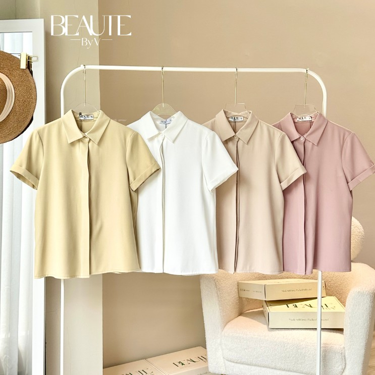 BEAUTEBYV - Áo sơ mi nữ cộc tay New Casual 2023 (VẢI MỚI DÀY DẶN)