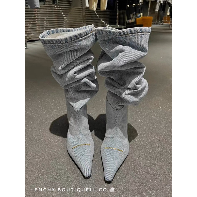AW2023 Boot Jean Cao Bồi Mũi Nhọn Phong Cách Châu Âu Thời Trang Siêu Chất.