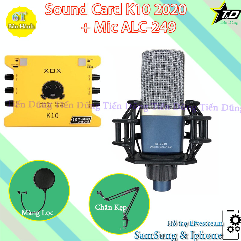 Mic thu âm ALC 249 Sound Card XOX K10 2020 chân màng- bộ livestream sound card xox k10 2020 phiên bản tiếng anh đầy đủ