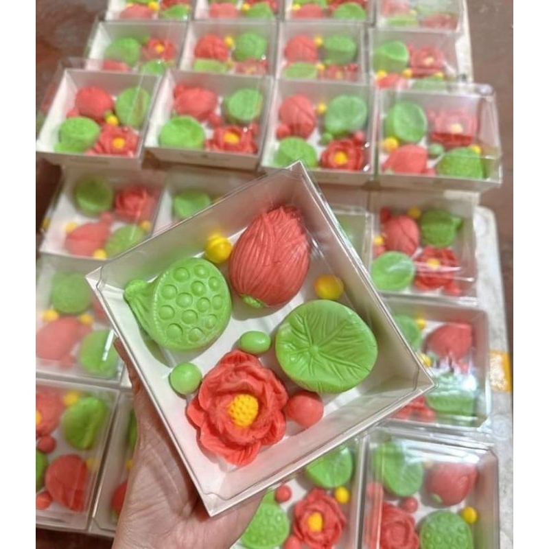 Set 50 hộp giấy kraft E1413 vuông nắp trong đựng bánh gato, bánh thạch rau câu, bánh hoa sen