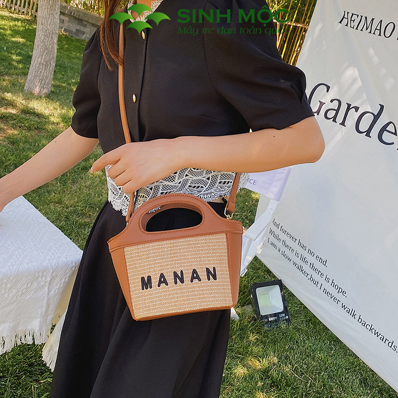 Túi cói đeo chéo, túi xách giả cói MANAN, túi cói Sinh Mộc - M3030