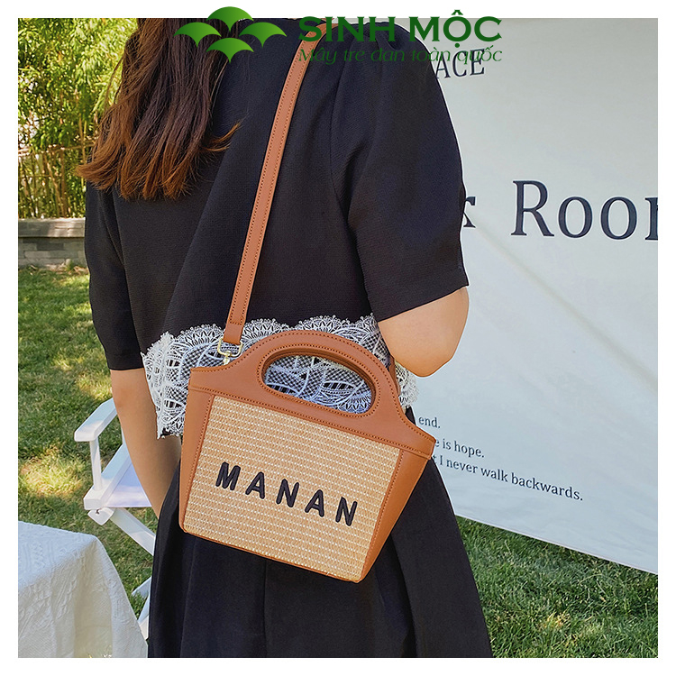 Túi cói đeo chéo, túi xách giả cói MANAN, túi cói Sinh Mộc - M3030