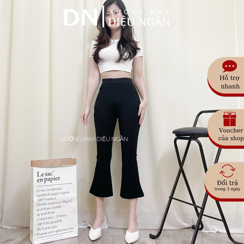 Quần ống loe lửng nữ chất vải Umi Hàn co giãn quần ống loe lỡ lưng cao cạp chun