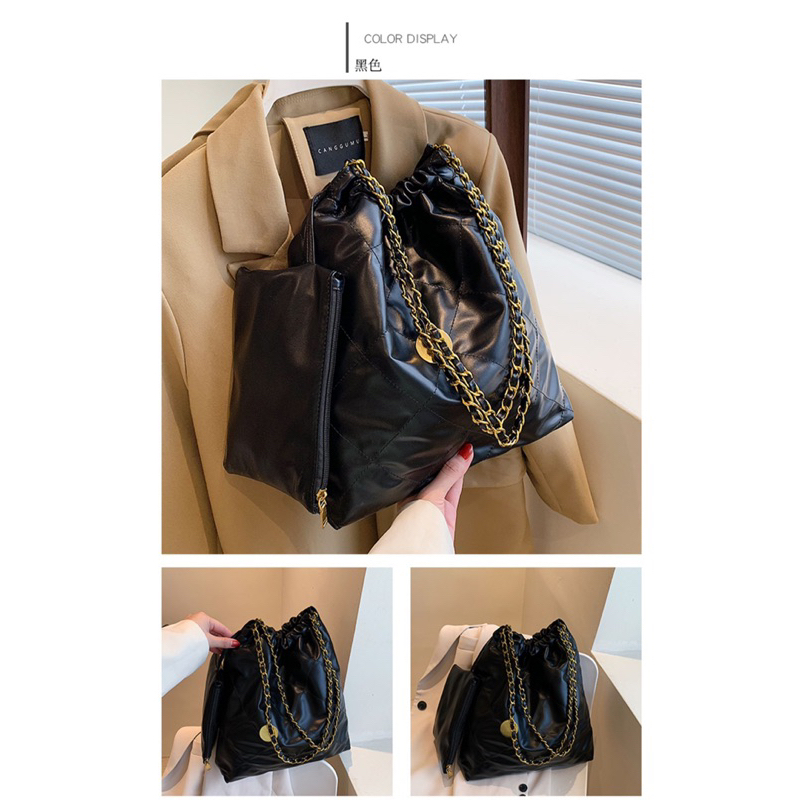 Túi da 2 in 1 dây xích đeo vai kèm túi cầm tay size vừa